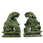1 pair china green jade carved fengshui foo fu dog guard door stone lion office decor ornaments gift - Stone Carving - British D'sire