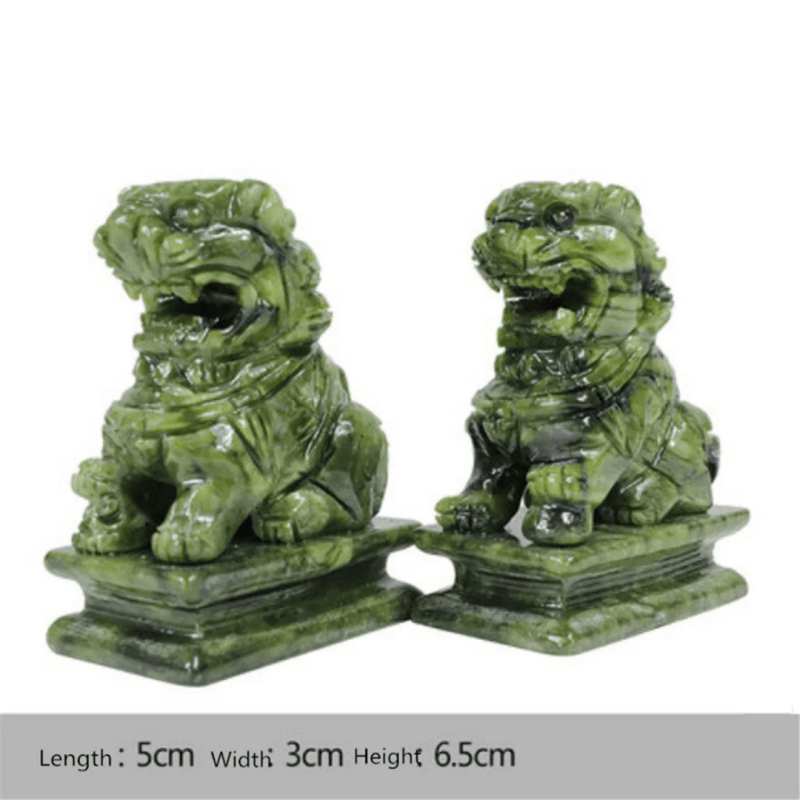 1 pair china green jade carved fengshui foo fu dog guard door stone lion office decor ornaments gift - Stone Carving - British D'sire