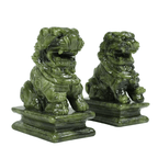 1 pair china green jade carved fengshui foo fu dog guard door stone lion office decor ornaments gift - Stone Carving - British D'sire