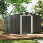 10 x 12 ft Garden Storage Shed Double Door with Foundation Base, Charcoal Black - Garden Shed - British D'sire