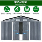 10 x 12 ft Garden Storage Shed Double Door with Foundation Base, Charcoal Black - Garden Shed - British D'sire