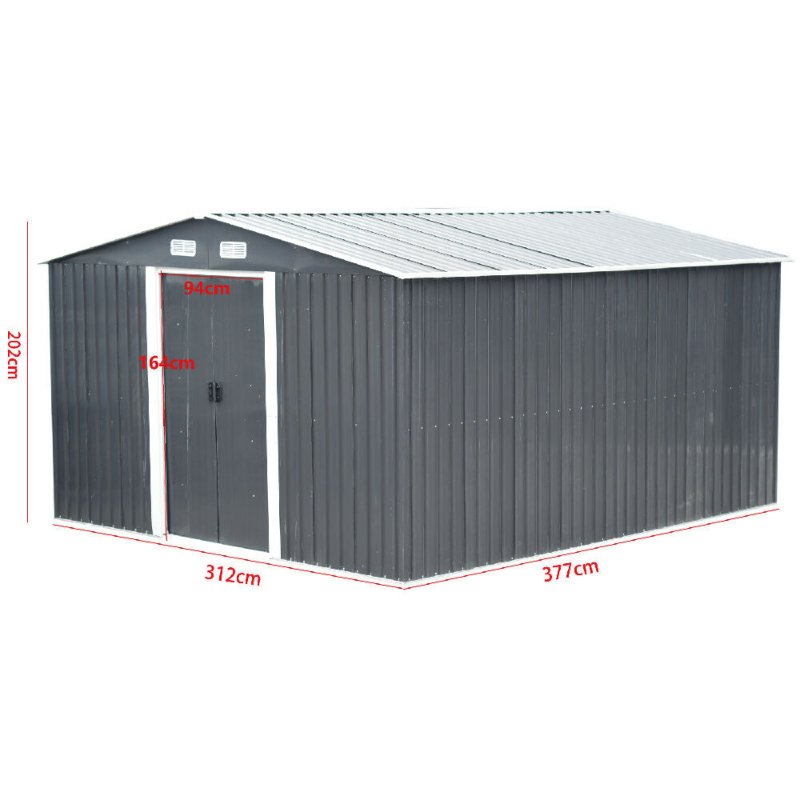 10 x 12 ft Garden Storage Shed Double Door with Foundation Base, Charcoal Black - Garden Shed - British D'sire