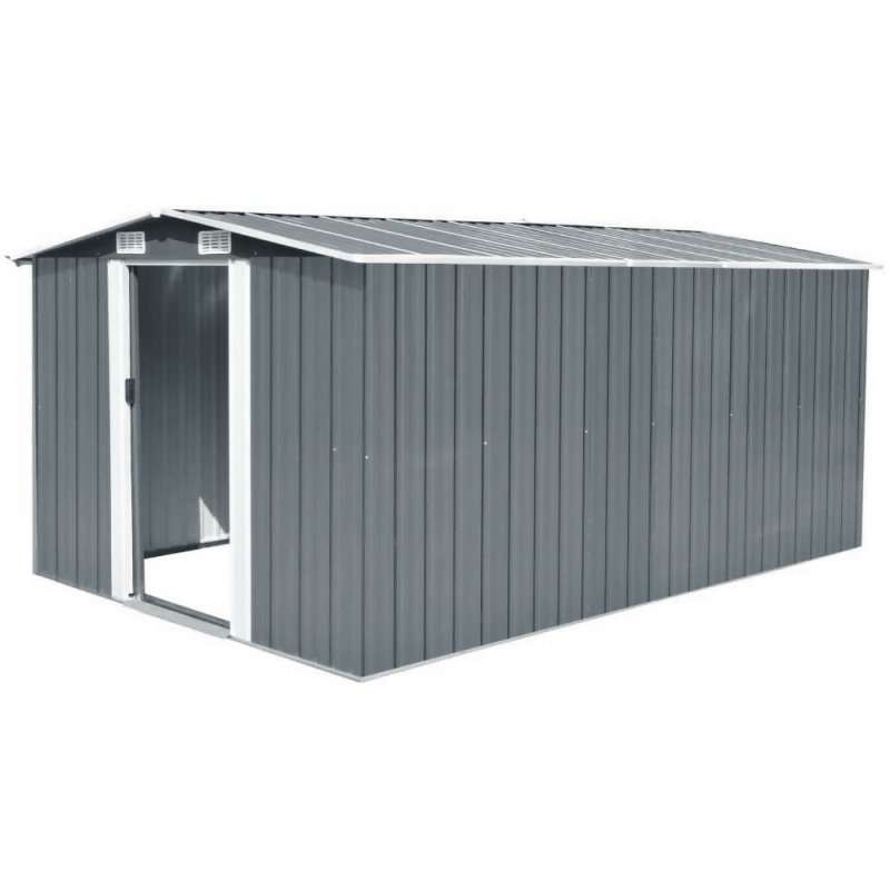 10 x 12 ft Garden Storage Shed Double Door with Foundation Base, Charcoal Black - Garden Shed - British D'sire