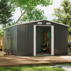 10 x 12 ft Garden Storage Shed Double Door with Foundation Base, Charcoal Black - Garden Shed - British D'sire