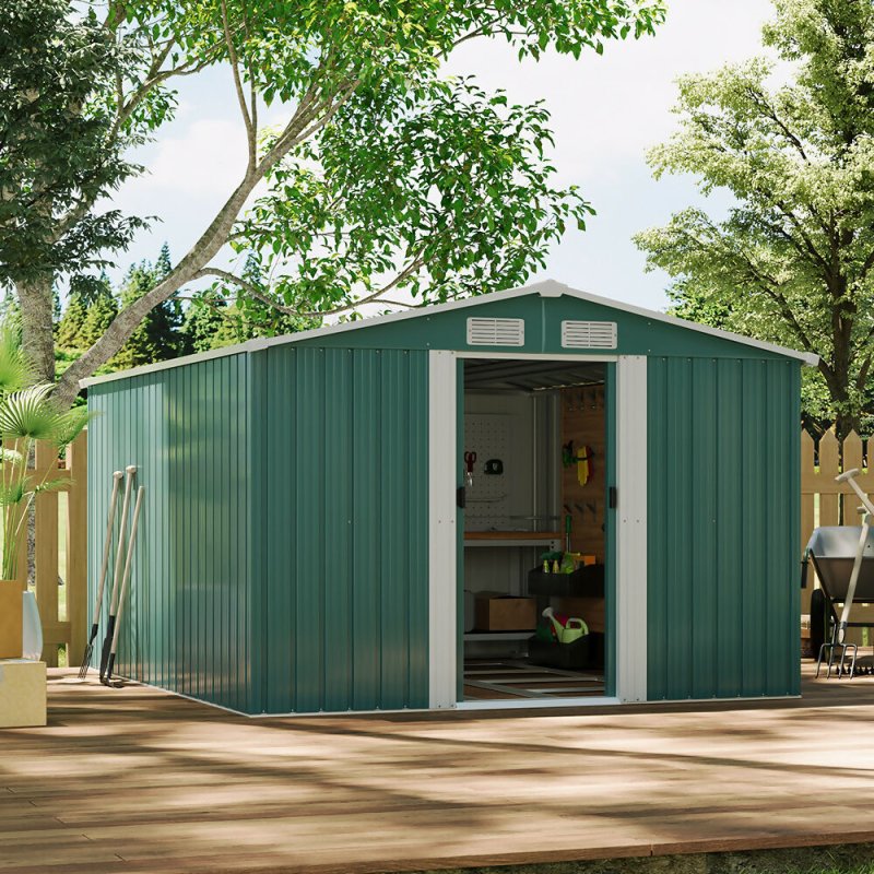 10 x 8 ft Garden Shed Apex Roof Double Door with Base Foundation Secondary image