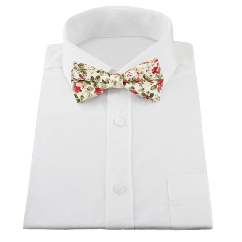 100% cotton cream floral bow tie | Style for weddings, parties, and gatherings | Comes with an adjustable strap | British D'sire - All Products - British D'sire