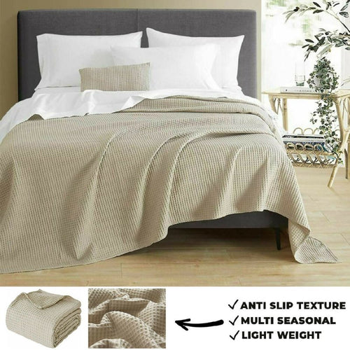 100% Cotton Luxury Waffle Weave Bed Throws and Bedspreads Sofa Cover, Large Travel Bedspread