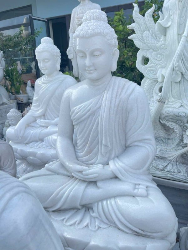 100% natural hand carved white marble Buddha statue - Stone Carving Statue - British D'sire
