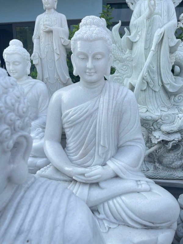 100% natural hand carved white marble Buddha statue - Stone Carving Statue - British D'sire