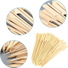 100 Pcs BBQ Kebab Sticks,Wooden Paddle Pick Bamboo Skewers,12cm Flat Burger Paddle Sticks Wooden,Mini Wooden Stirrers Stick,Charcuterie Accessories for Barbeque,Cocktails,Fruit,Kebab,Party - British D'sire