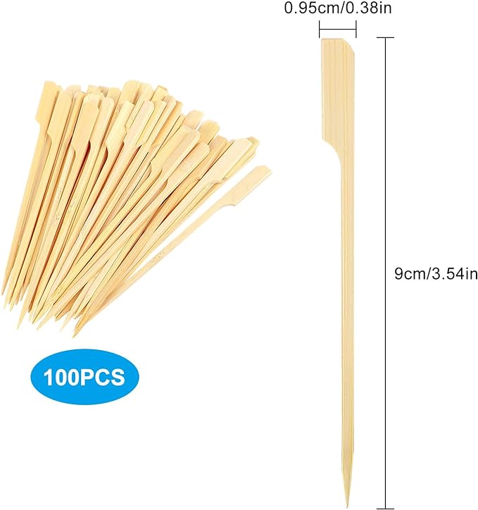 100 Pcs BBQ Kebab Sticks,Wooden Paddle Pick Bamboo Skewers,12cm Flat Burger Paddle Sticks Wooden,Mini Wooden Stirrers Stick,Charcuterie Accessories for Barbeque,Cocktails,Fruit,Kebab,Party - British D'sire