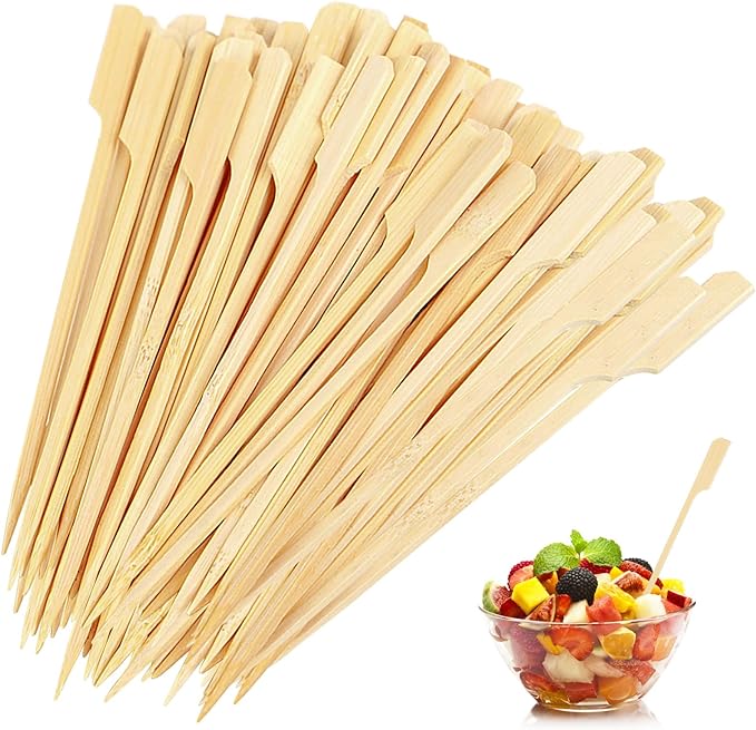 100 Pcs BBQ Kebab Sticks,Wooden Paddle Pick Bamboo Skewers,12cm Flat Burger Paddle Sticks Wooden,Mini Wooden Stirrers Stick,Charcuterie Accessories for Barbeque,Cocktails,Fruit,Kebab,Party - British D'sire