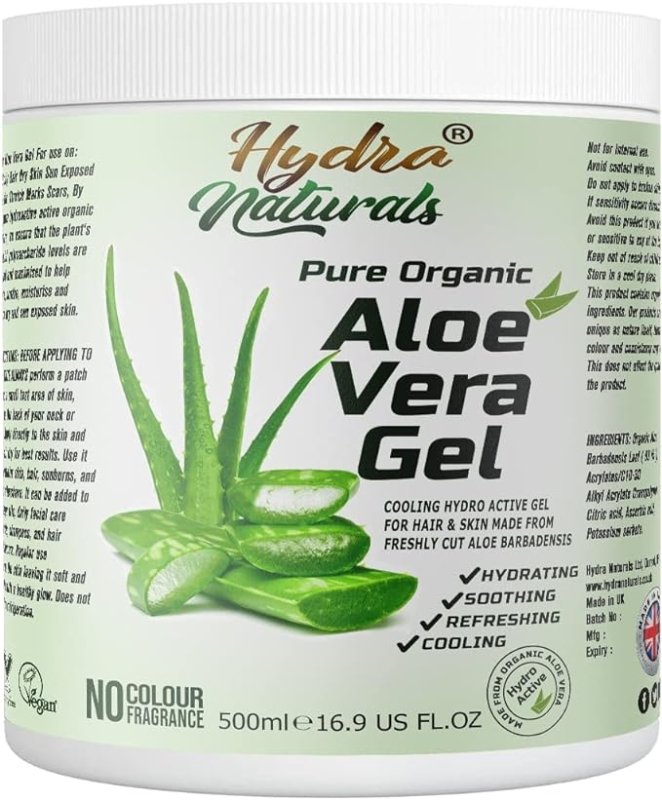 100% Pure Organic Aloe Vera Gel 500ml Made from Freshly Cut Aloe for Face, Body, Hair, Sunburn, After Sun, Scars, Hydrating Cooling Refreshing Vegan Cruelty-free - British D'sire