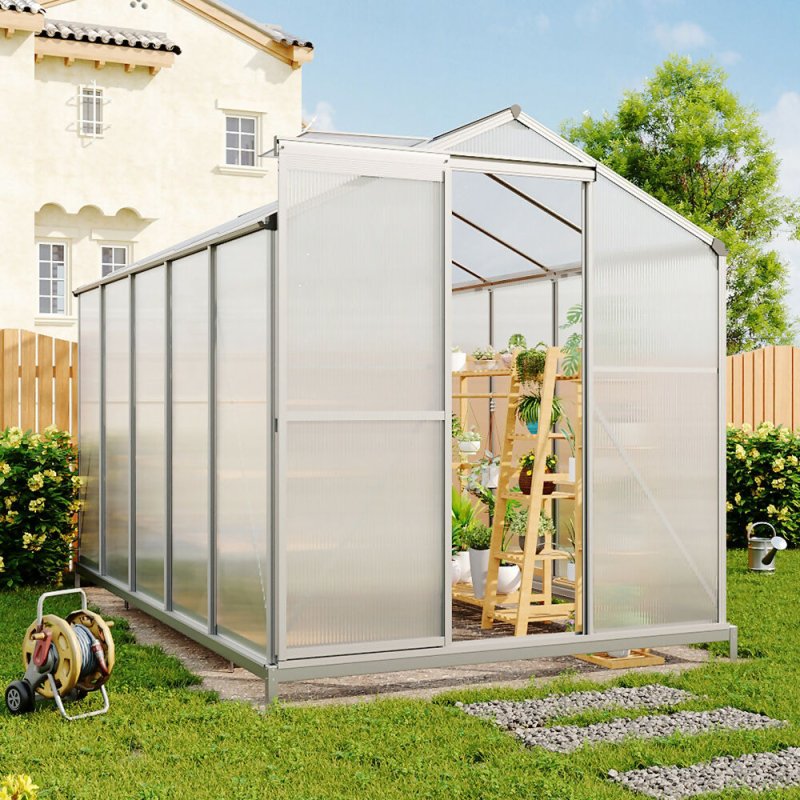 10ft × 6ft Polycarbonate Aluminium Greenhouse with Foundation - Greenhouse - British D'sire Main image