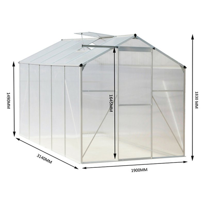 10ft × 6ft Polycarbonate Aluminium Greenhouse with Sliding Door - Greenhouse - British D'sire