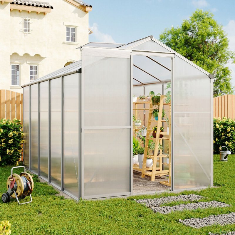 10ft × 6ft Polycarbonate Aluminium Greenhouse with Sliding Door - Greenhouse - British D'sire Main image