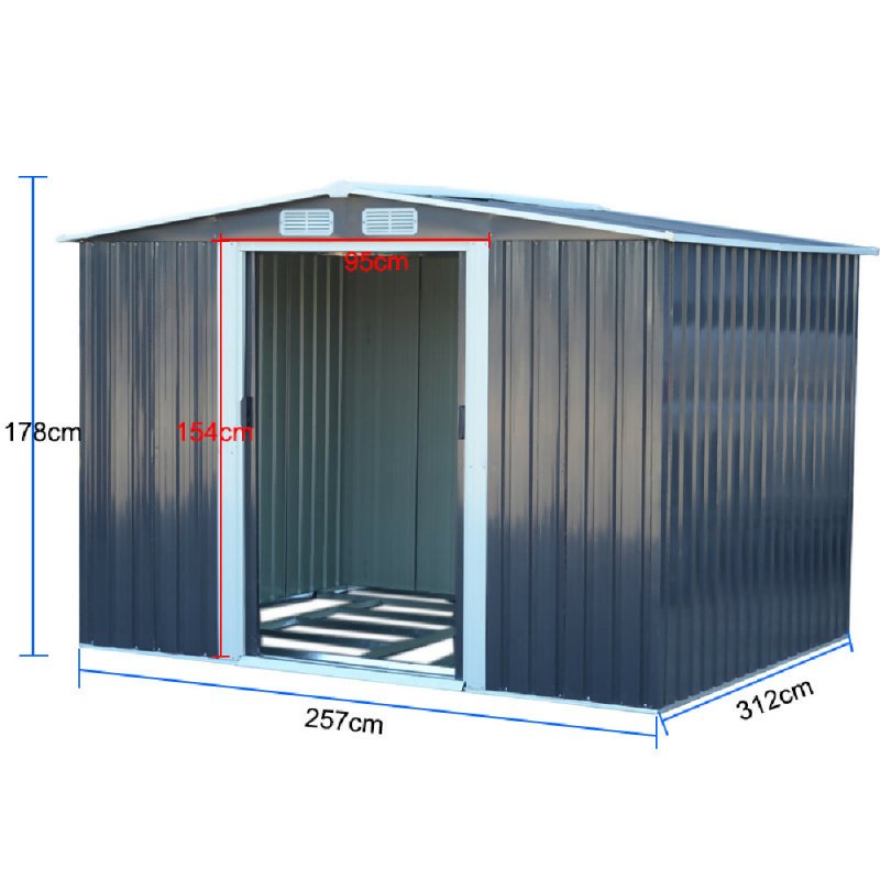 10ft x 8ft Metal Garden Shed Outdoor Storage Tool Shed, Charcoal Black - Garden Shed - British D'sire