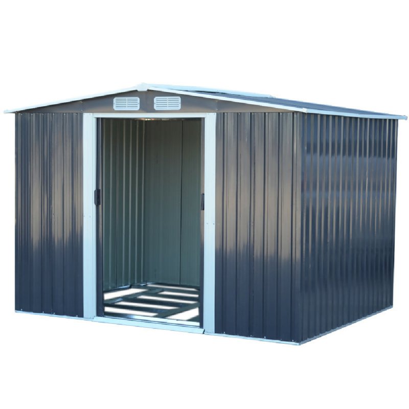 10ft x 8ft Metal Garden Shed Outdoor Storage Tool Shed, Charcoal Black - Garden Shed - British D'sire