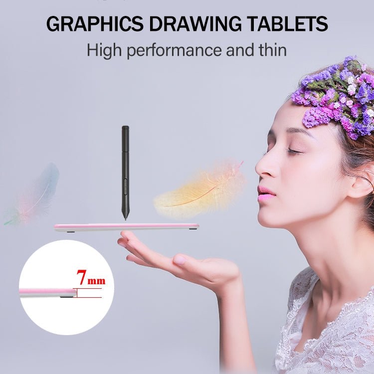 10Moons T503 Drawing Tablet Can Be Connected to mobile Phone Tablet with 8192 Passive Pen(Pink) - British D'sire