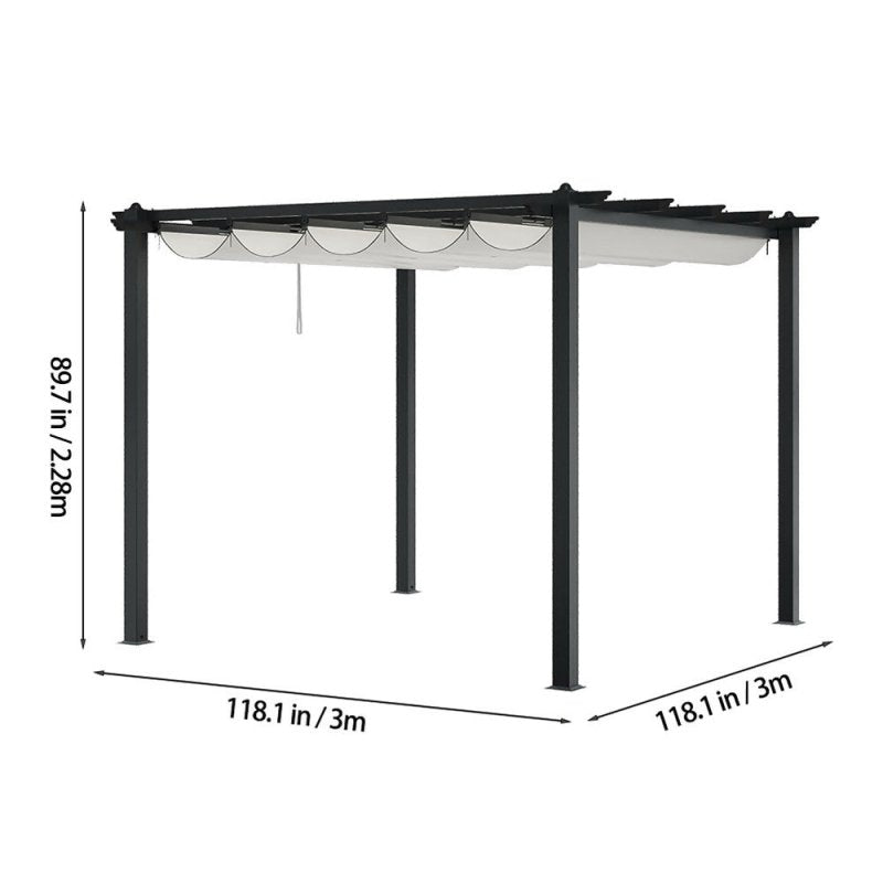 10x10ft Aluminium Pergola with Retractable Roof - Pergola - British D'sire