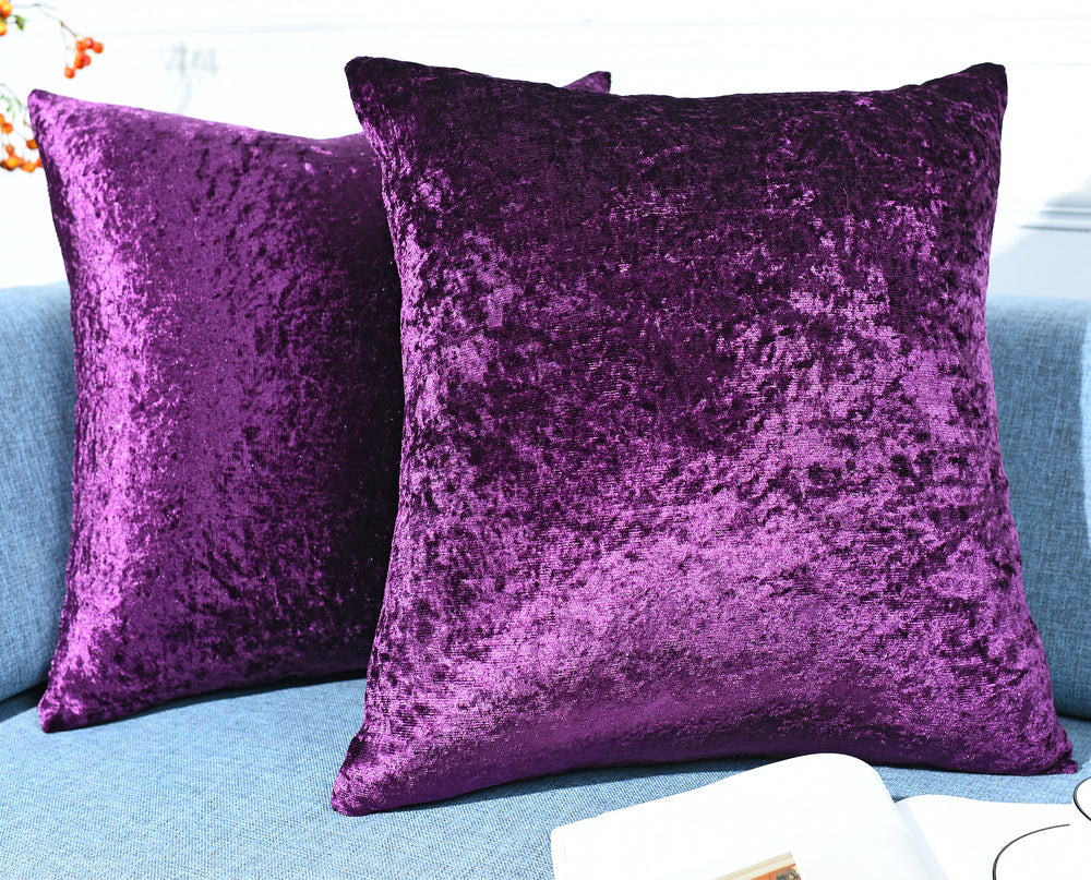 Twin Pack Crushed Velvet Fashion Plain Cushion Covers 8 Colours Pack of 2 Covers