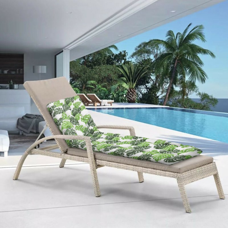 110cm L x 40cm W Banana Leaf Print Button Tufted Lounge Cushion Beach Chair Seat Cushion Secondary image
