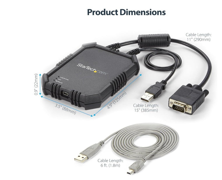 Arezzo Laptop Crash Cart KVM Adapter with USB & VGA – Portable Console for Server Access, File Transfer & Video Capture – Supports Windows, macOS, Linux