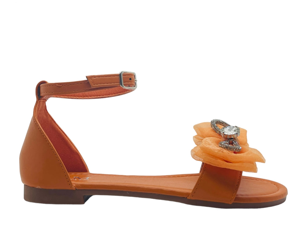 Ankle Strap Flat Rhinestone Mesh Bow Sandals