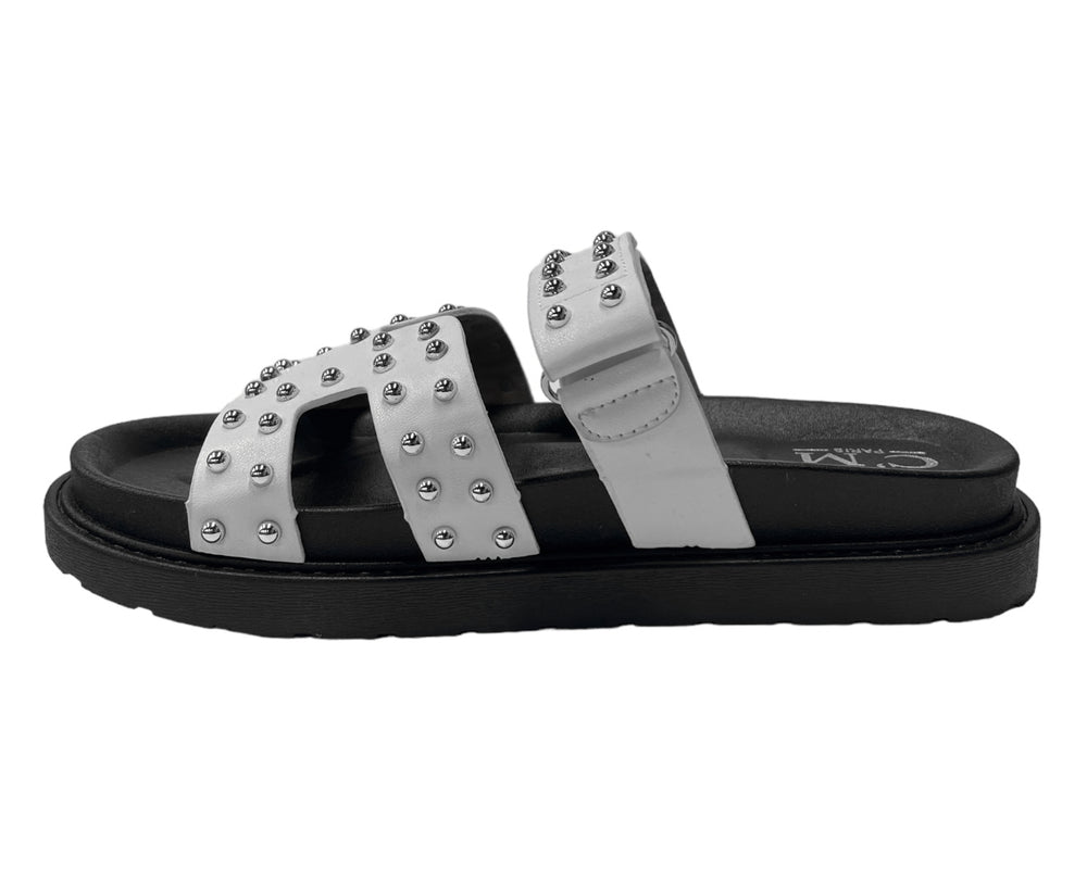 Faux Leather Flat Studded Sliders