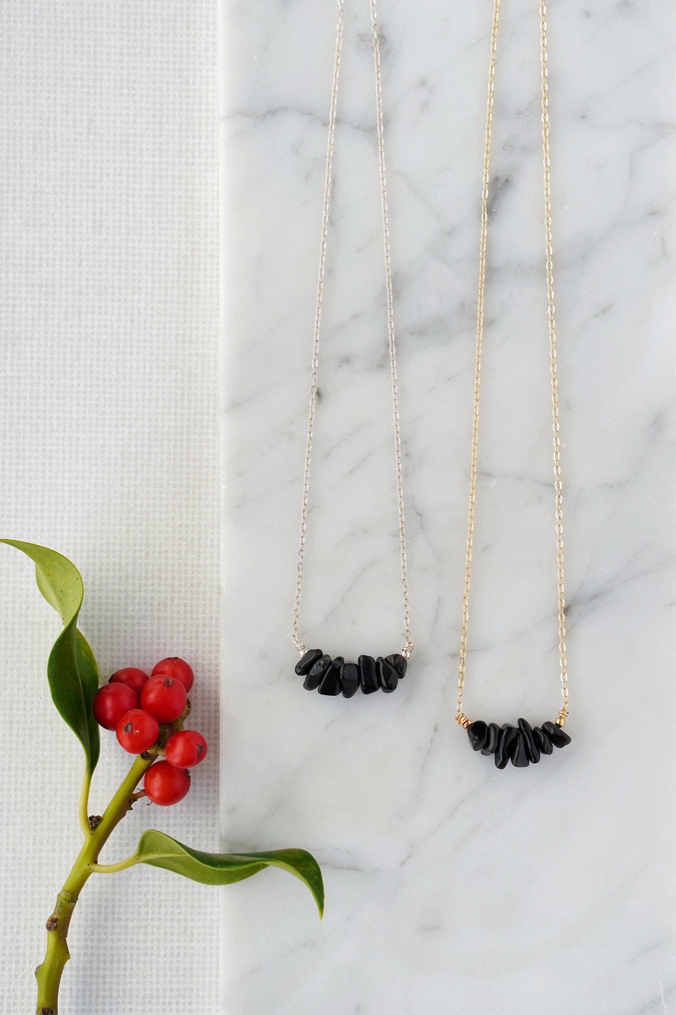 Xander Kostroma Gold Tone Black Obsidian Semi-Precious Stone Necklace – 42cm Adjustable Choker, Healing Crystal Jewelry for Protection & Clarity