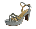 Women's Block Heel Platform Diamante Glitter Shoes