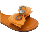 Ankle Strap Flat Rhinestone Mesh Bow Sandals