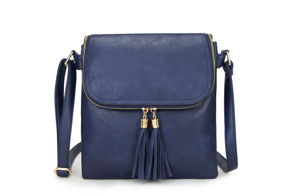 Designer Cross Body Bag With Tassels - Navy Main image