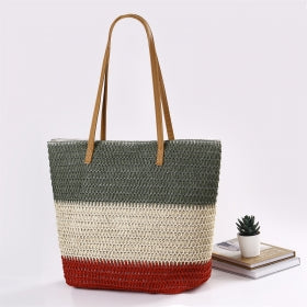 Straw Weave Beach Holiday Shoulder Bag with Zip Closure – New Main image