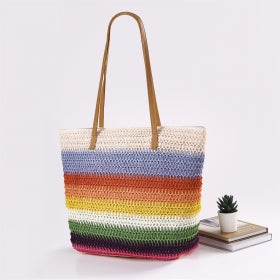 Straw Weave Vegan Beach Holiday Shoulder Bag with Zip Closure Main image