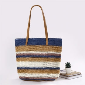 Straw Weave Vegan Beach Holiday Shoulder Bag with Zip Closure