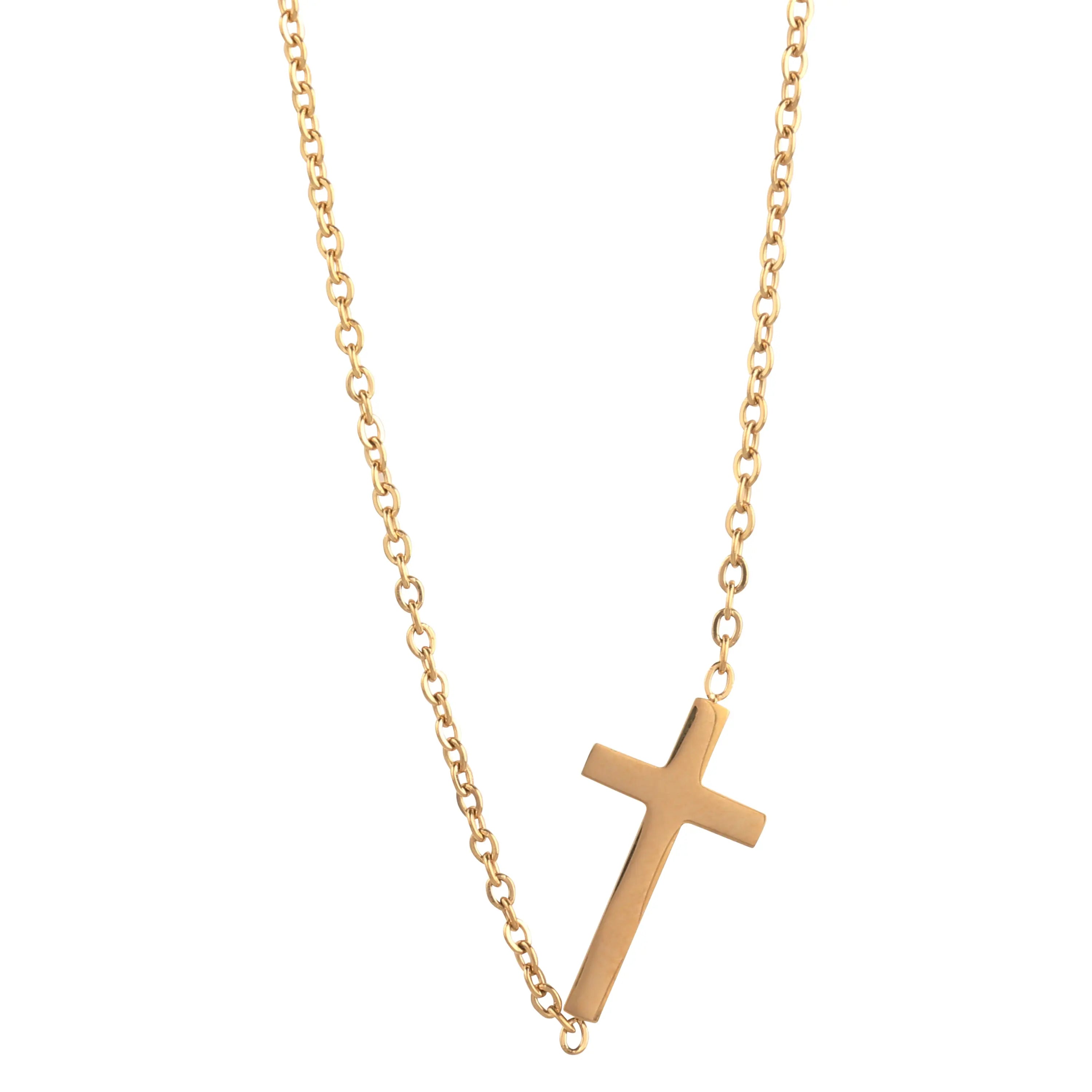 Maiden Art - 14K Gold Plated Cross Pendant Necklace -14K gold Link Chain, Stainless Steel,(1 x 2 cm)-Pendant, 16-Inch- Chain, Symbol of Faith & Elegance- Perfect Gift for Women and Men Secondary image