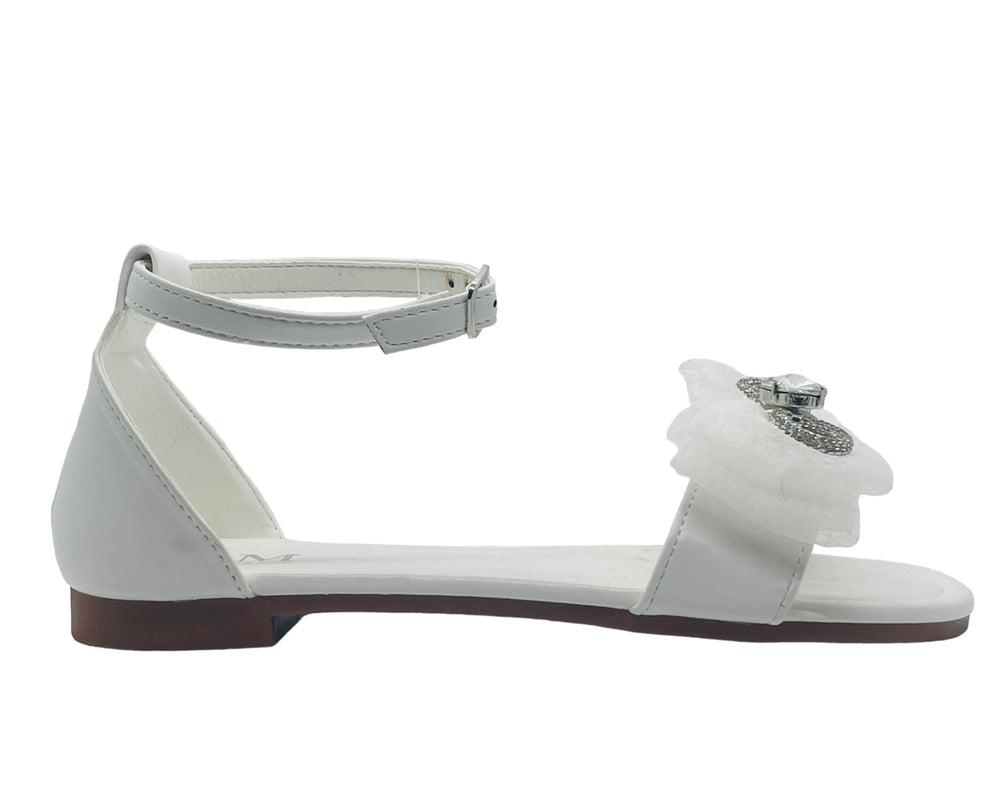 Ankle Strap Flat Rhinestone Mesh Bow Sandals