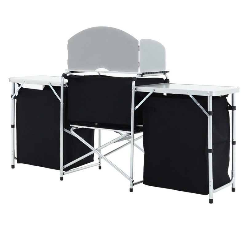 175cm W Outdoor Portable Camping Kitchen with Aluminum Frame and Large Storage Space, Black - Camping Kitchen - British D'sire