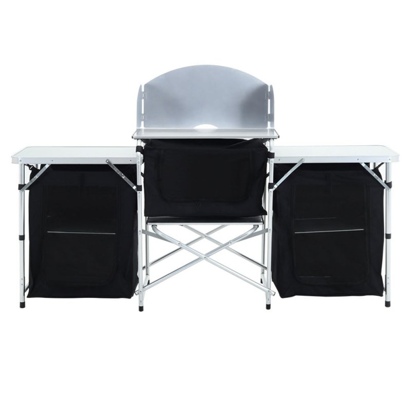 175cm W Outdoor Portable Camping Kitchen with Aluminum Frame and Large Storage Space, Black - Camping Kitchen - British D'sire