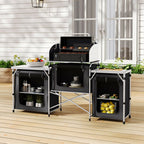 175cm W Outdoor Portable Camping Kitchen with Aluminum Frame and Large Storage Space, Black - Camping Kitchen - British D'sire