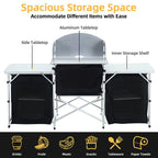 175cm W Outdoor Portable Camping Kitchen with Aluminum Frame and Large Storage Space, Black - Camping Kitchen - British D'sire