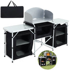 175cm W Outdoor Portable Camping Kitchen with Aluminum Frame and Large Storage Space, Black - Camping Kitchen - British D'sire