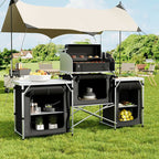 175cm W Outdoor Portable Camping Kitchen with Aluminum Frame and Large Storage Space, Black - Camping Kitchen - British D'sire
