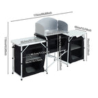 175cm W Outdoor Portable Camping Kitchen with Aluminum Frame and Large Storage Space, Black - Camping Kitchen - British D'sire