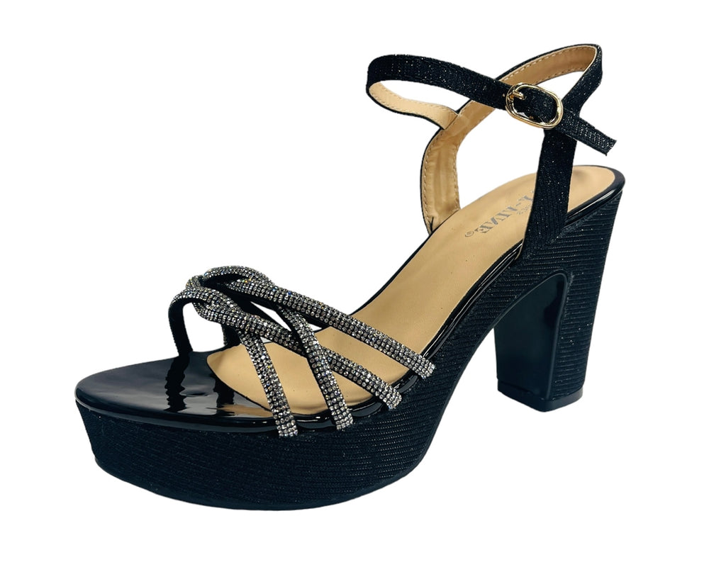 Women's Block Heel Platform Diamante Glitter Shoes
