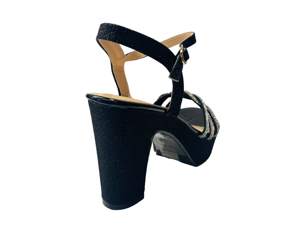 Women's Block Heel Platform Diamante Glitter Shoes