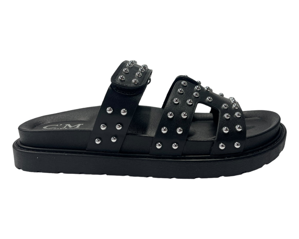 Faux Leather Flat Studded Sliders