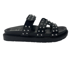 Faux Leather Flat Studded Sliders