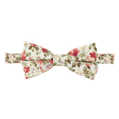 100% cotton cream floral bow tie | Style for weddings, parties, and gatherings | Comes with an adjustable strap | British D'sire